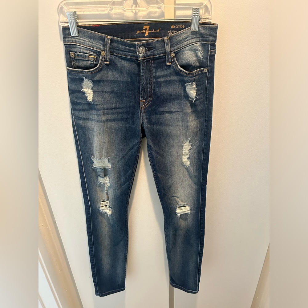 7 for all Mankind frayed skinny jeans, size 27